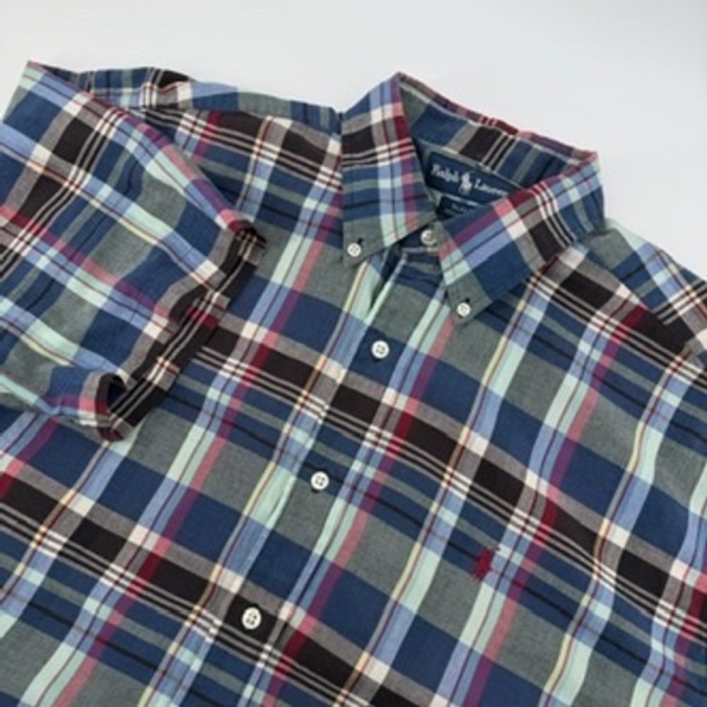Ralph Lauren Blake Plaid Short Sleeve Button Down Shirt Men's Size L